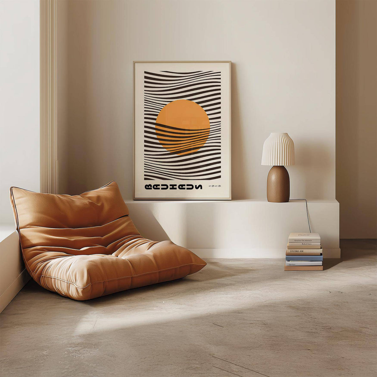Eye-catching bauhaus print wall art with vibrant orange circle for modern walls