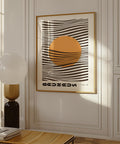 Modern op art print with bold orange circle