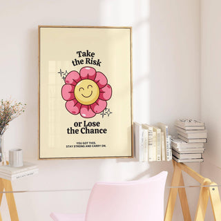Friendly flower character in colourful motivational quotes wall art piece