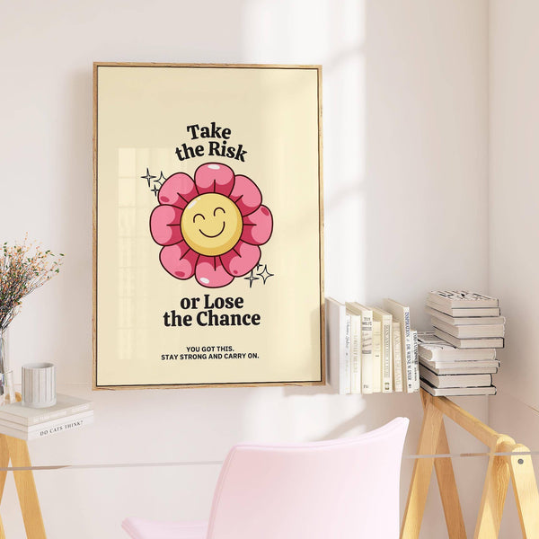 Friendly flower character in colourful motivational quotes wall art piece