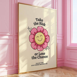 Pink and yellow flower artwork in motivational quotes wall art style