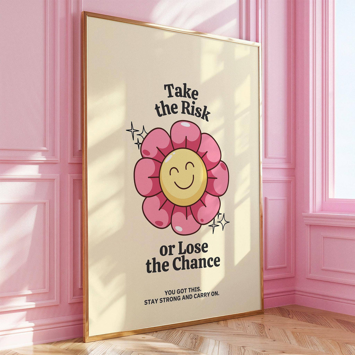 Pink and yellow flower artwork in motivational quotes wall art style