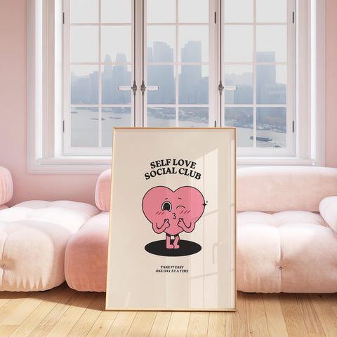 Cute heart character poster with affirmation