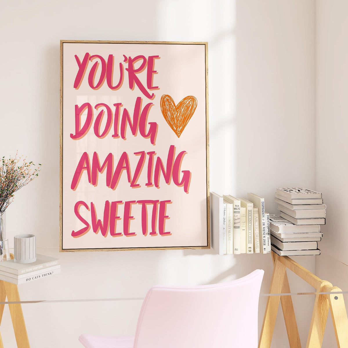 Dorm room styled with bright and modern good motivational posters