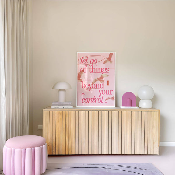 Meditation space decorated with soft posters with inspirational sayings