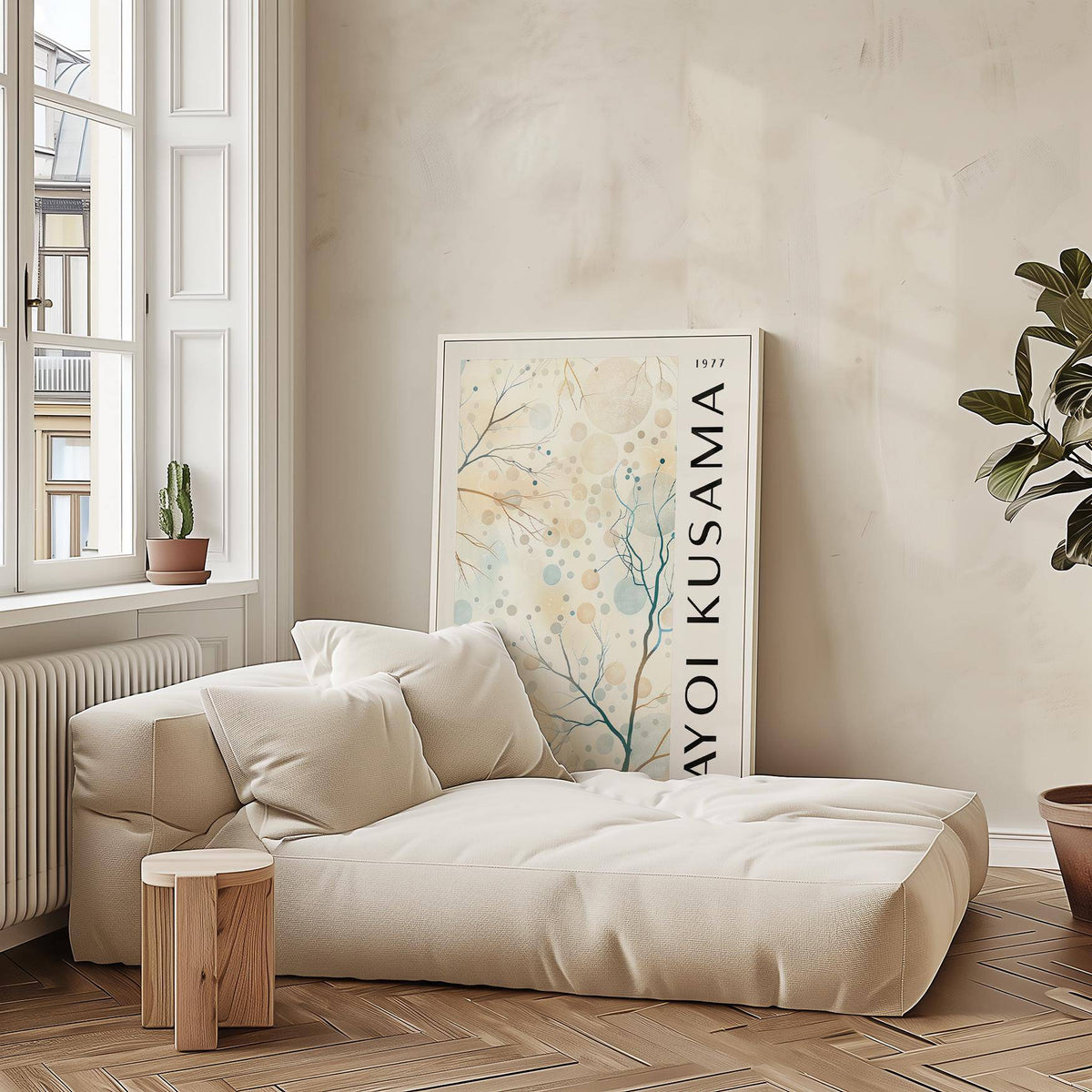 Kusama-inspired nature prints with calming neutral colour palette