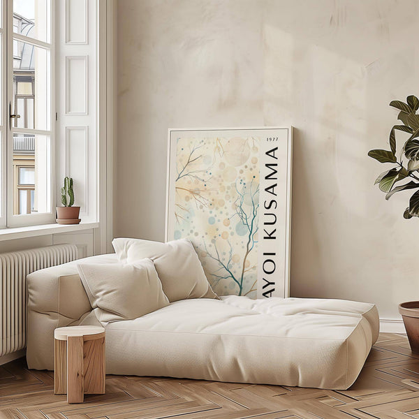Kusama-inspired nature prints with calming neutral colour palette