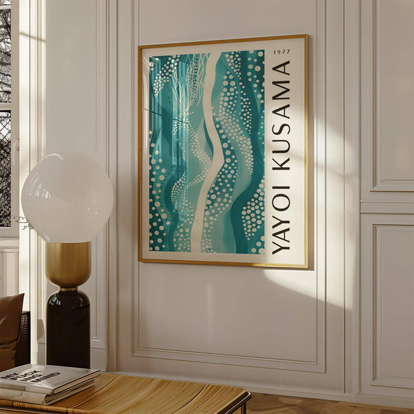 Abstract picture with graceful waves and intricate dots for tranquil spaces