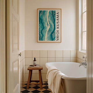 Softly flowing abstract picture with rhythmic dot motifs for bathroom walls