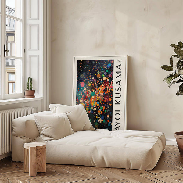 Yayoi Kusama-inspired colorful large wall art with abstract patterns