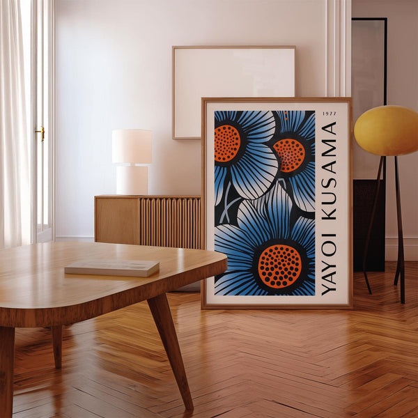 floral blue living room wall art for modern decor