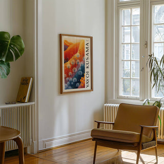 Eclectic blue orange wall decor with abstract floral shapes for modern interiors