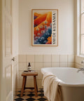 Modern wall art with orange and blue hues for creative spaces