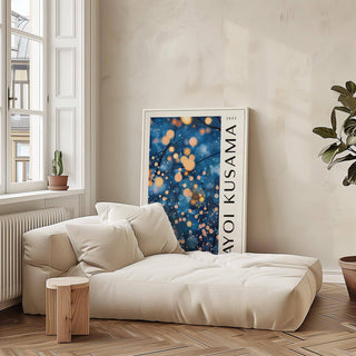 unique navy blue wall art for living room featuring golden accents