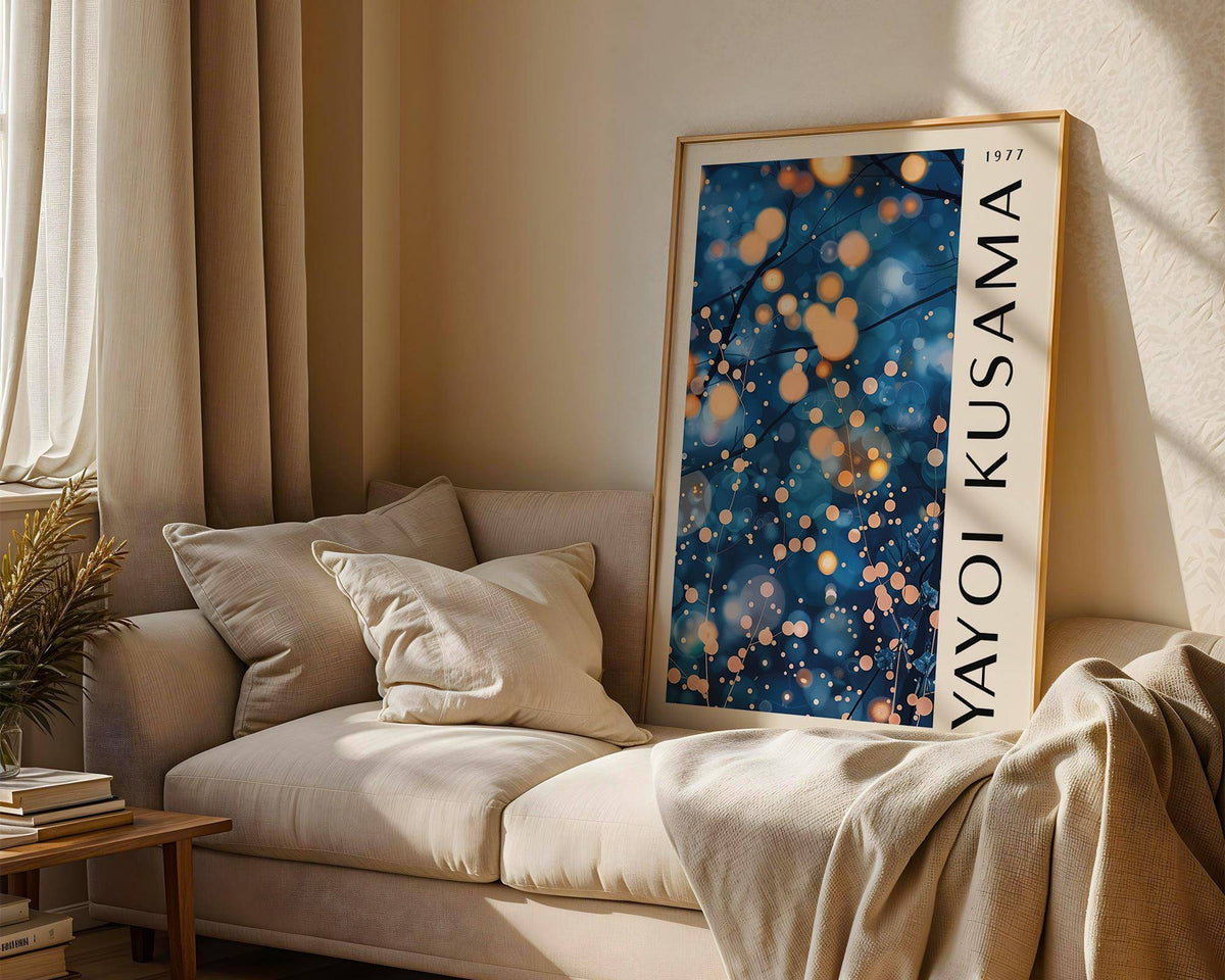statement navy blue wall art for living room with deep blue tones