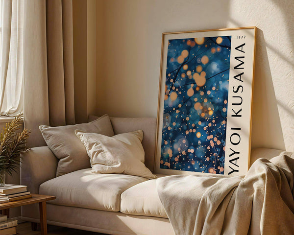 statement navy blue wall art for living room with deep blue tones