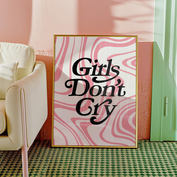 Pink and black typography print as contemporary girls room wall art