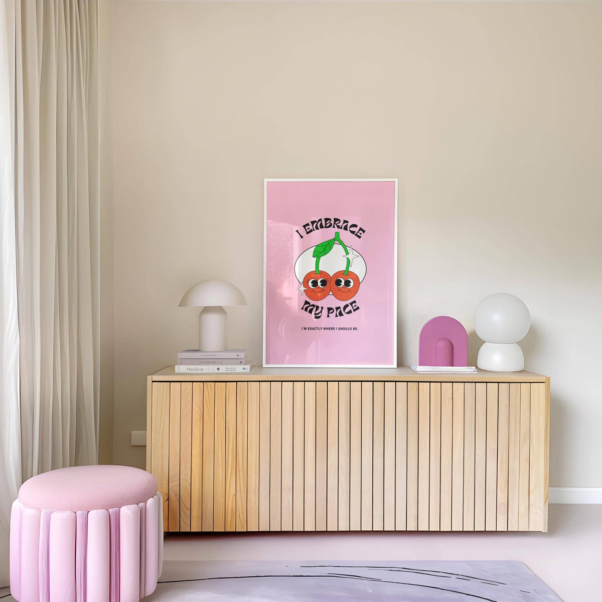 Whimsical cherry print wall art for dorm rooms perfect for college students