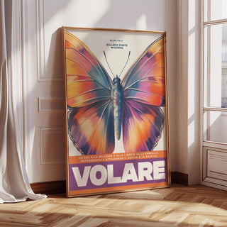 Modern large butterfly print with orange, purple, and blue hues