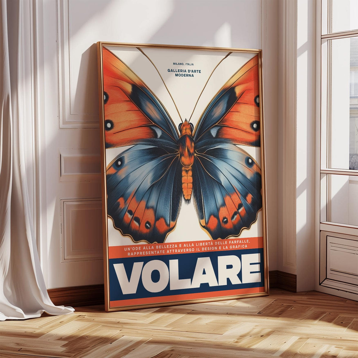 Dynamic Italian art prints in orange and blue tones for creative interiors