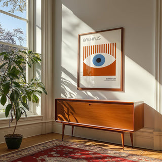 Bauhaus posters with warm terracotta and cool blue tones
