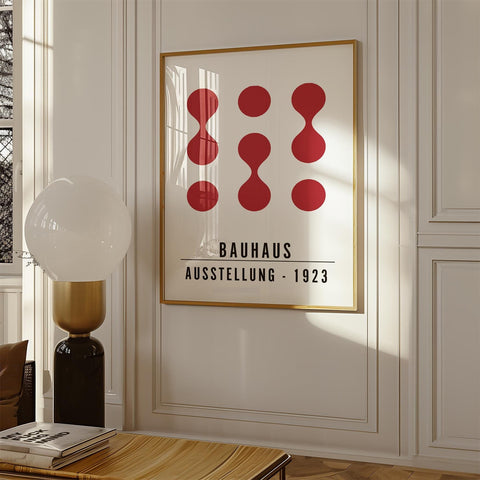 Bauhaus abstract art print with red geometric shapes