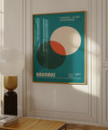 Bauhaus exhibition poster with teal and orange circles