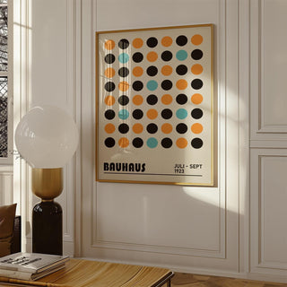 Abstract dot pattern in teal and beige for geometric wall decor
