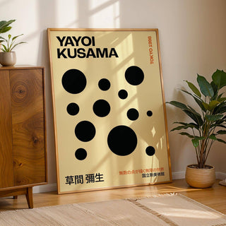 Yayoi Kusama inspired artwork featuring minimalist design and bold shapes.
