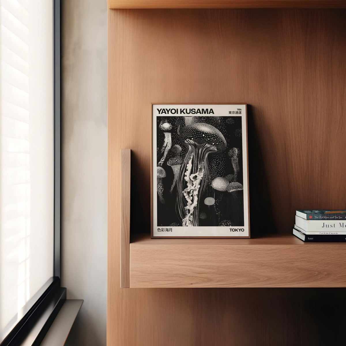 Office wall featuring Kusama-style jellyfish art print