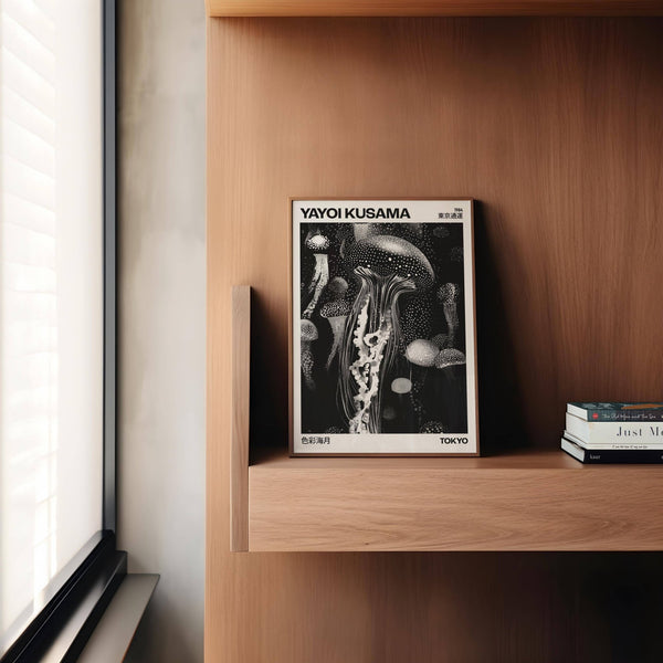 Office wall featuring Kusama-style jellyfish art print