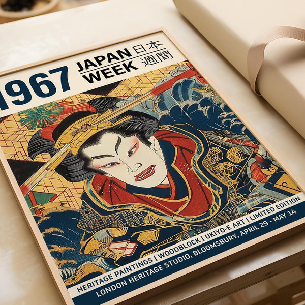 Japandi art print with Ukiyo-e influence and modern composition

