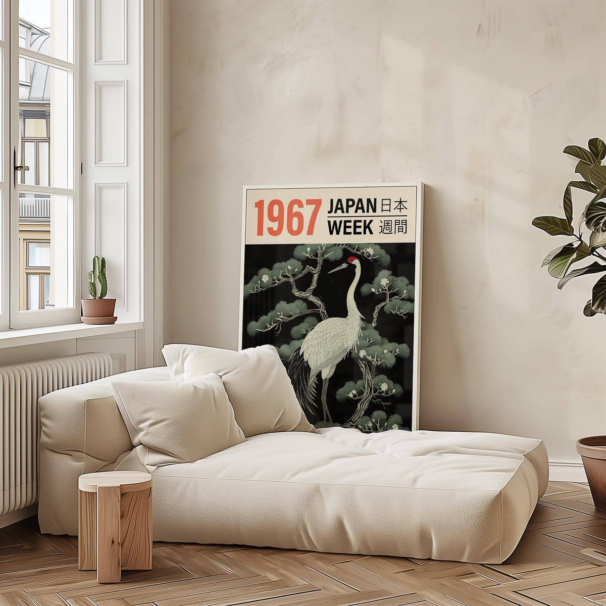 Vintage bird wall art inspired by traditional Ukiyo-e design