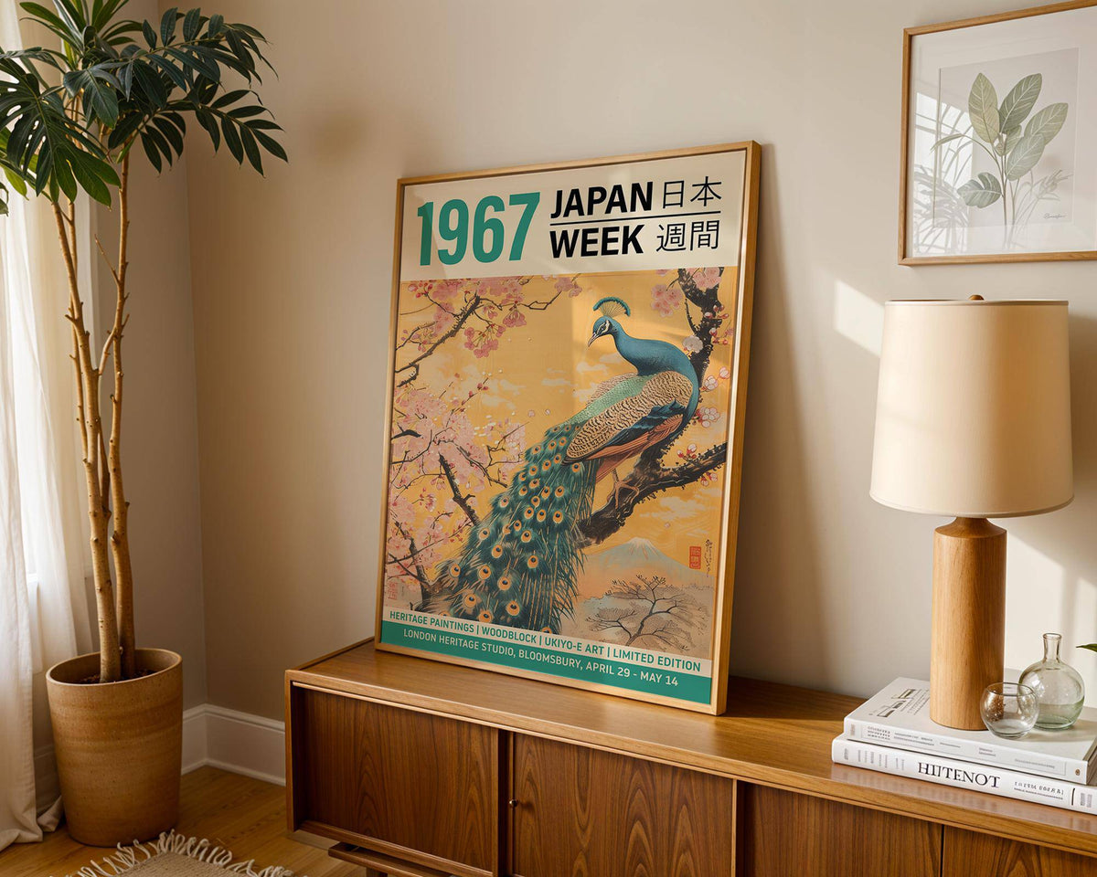 Large peacock wall art for living room statement decor