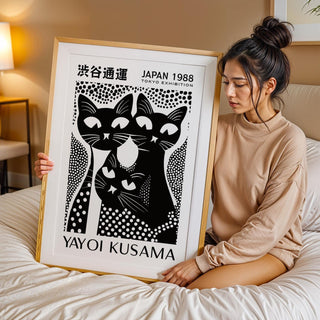 Abstract black cat poster art with striking monochrome tones