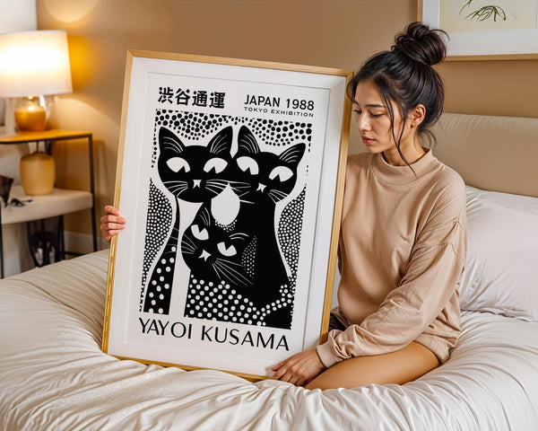 Abstract black cat poster art with striking monochrome tones