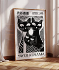 Artistic cat poster inspired by Yayoi Kusama for unique room accents
