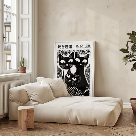 Graphic black-and-white cat design for contemporary living spaces
