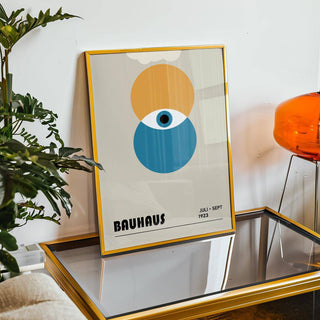 Geometric Bauhaus painting on a neutral beige background for home decor