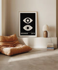 Monochrome art print with symbolic eye pattern