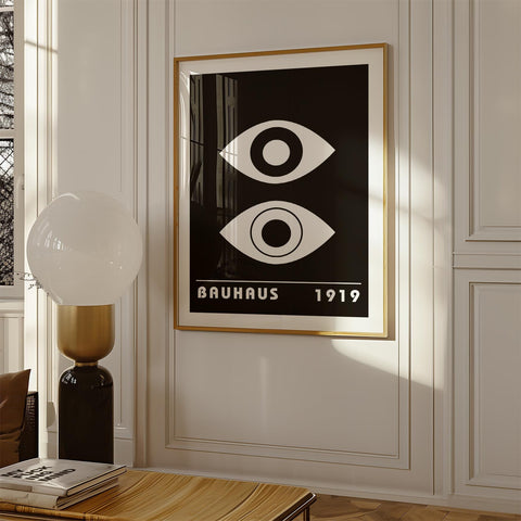 Bauhaus-inspired black-and-white eye wall art