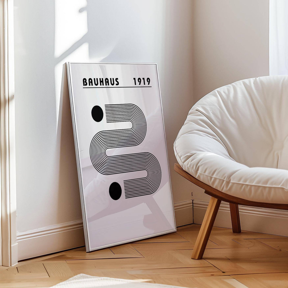 Minimalist black and white wall art with striking geometric design