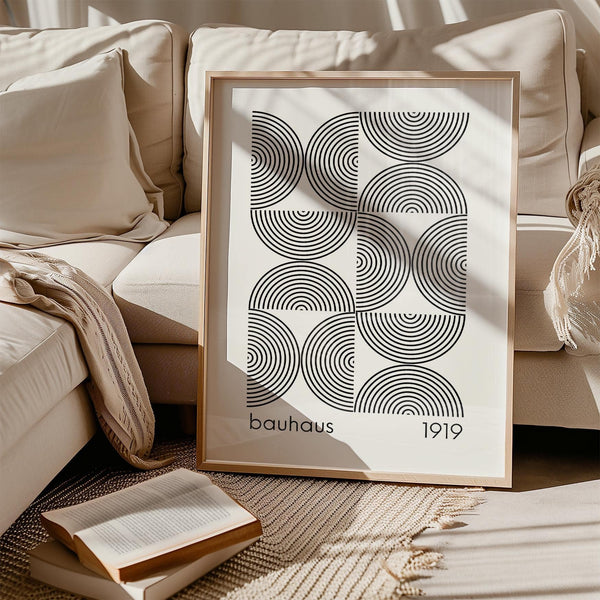 Abstract Bauhaus wall art with striking black and white contrast