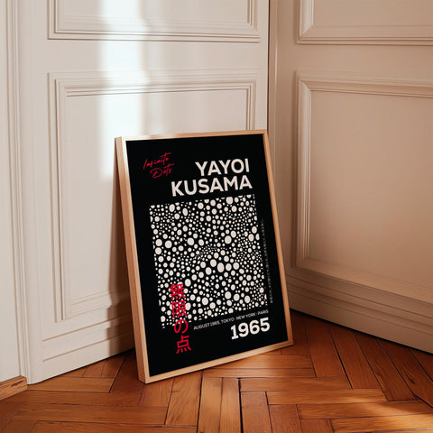 Modern Japandi-inspired polka dot black and white wall print