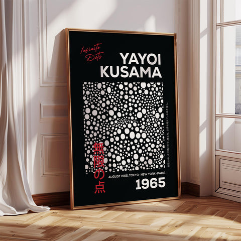 Yayoi Kusama inspired polka dot black and white wall art