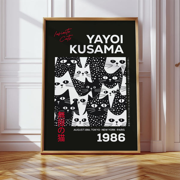 Premium matte cats black poster with whimsical dot art