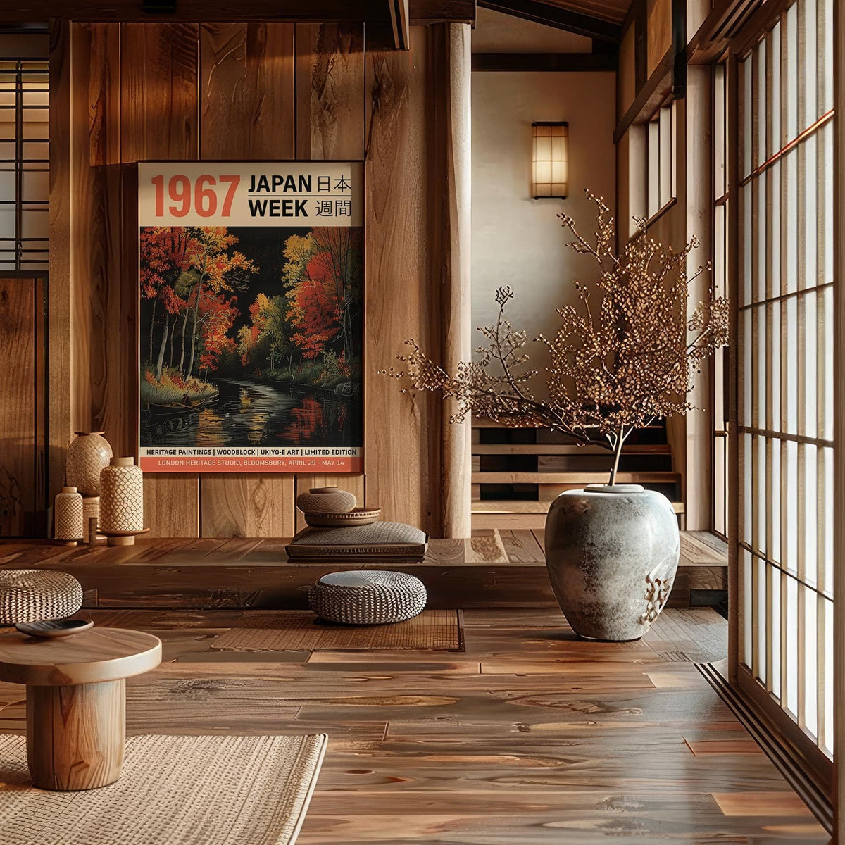 Minimalist Japanese woodblock artwork for modern decor
