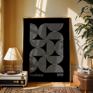 Geometric wall art blending Bauhaus design with modern aesthetics