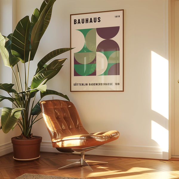 Mid century modern art inspired by Bauhaus movement aesthetics