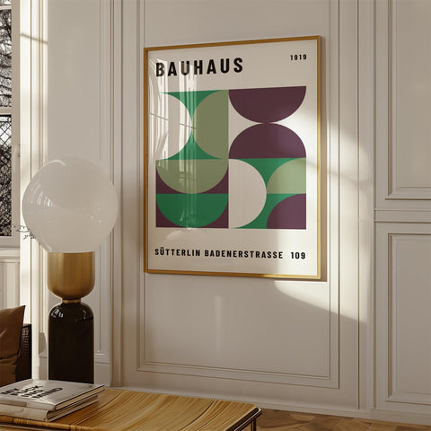 Bauhaus geometric green art poster for modern decor